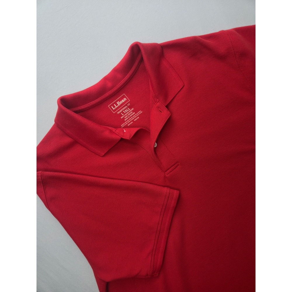 LLBean Mens Traditional Fit Red Cotton Polo Short Sleeve‎ Shirt Large Tall